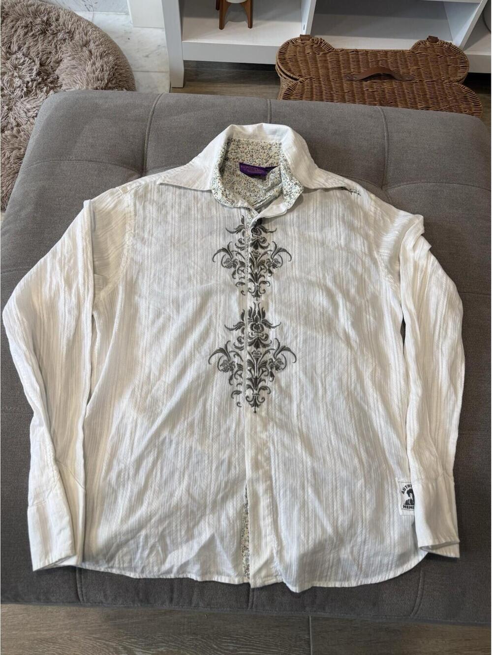 Jimi Hendrix Experience Mens M White Floral Purple Label Embroidered Paisley